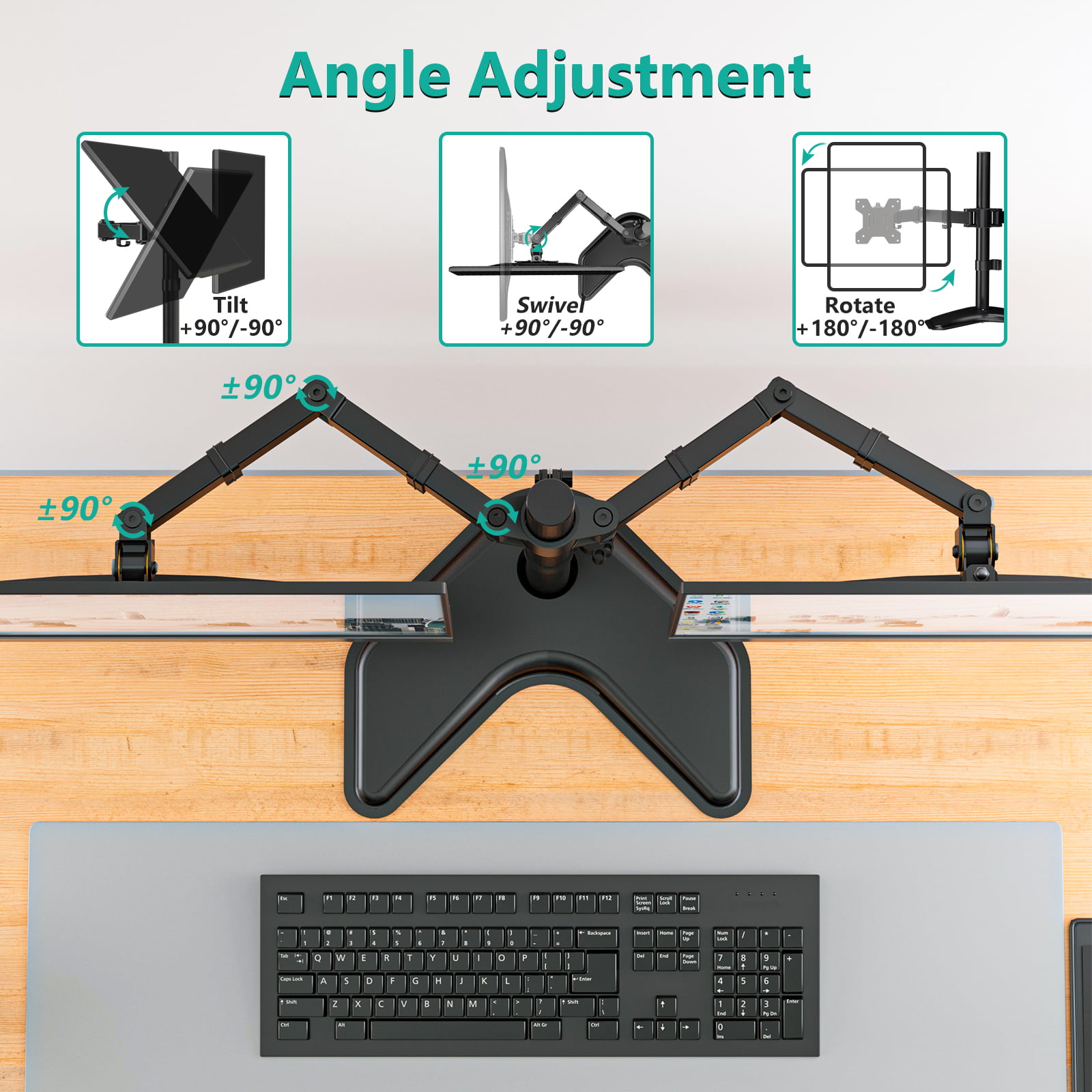 Table dual monitor stand with PC mount, MonLines MTS002B