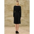 thumbnail image 5 of DARING DIVA Long Sleeve Pleated Crew Neck Belted A-Line Dress S Black, 5 of 6