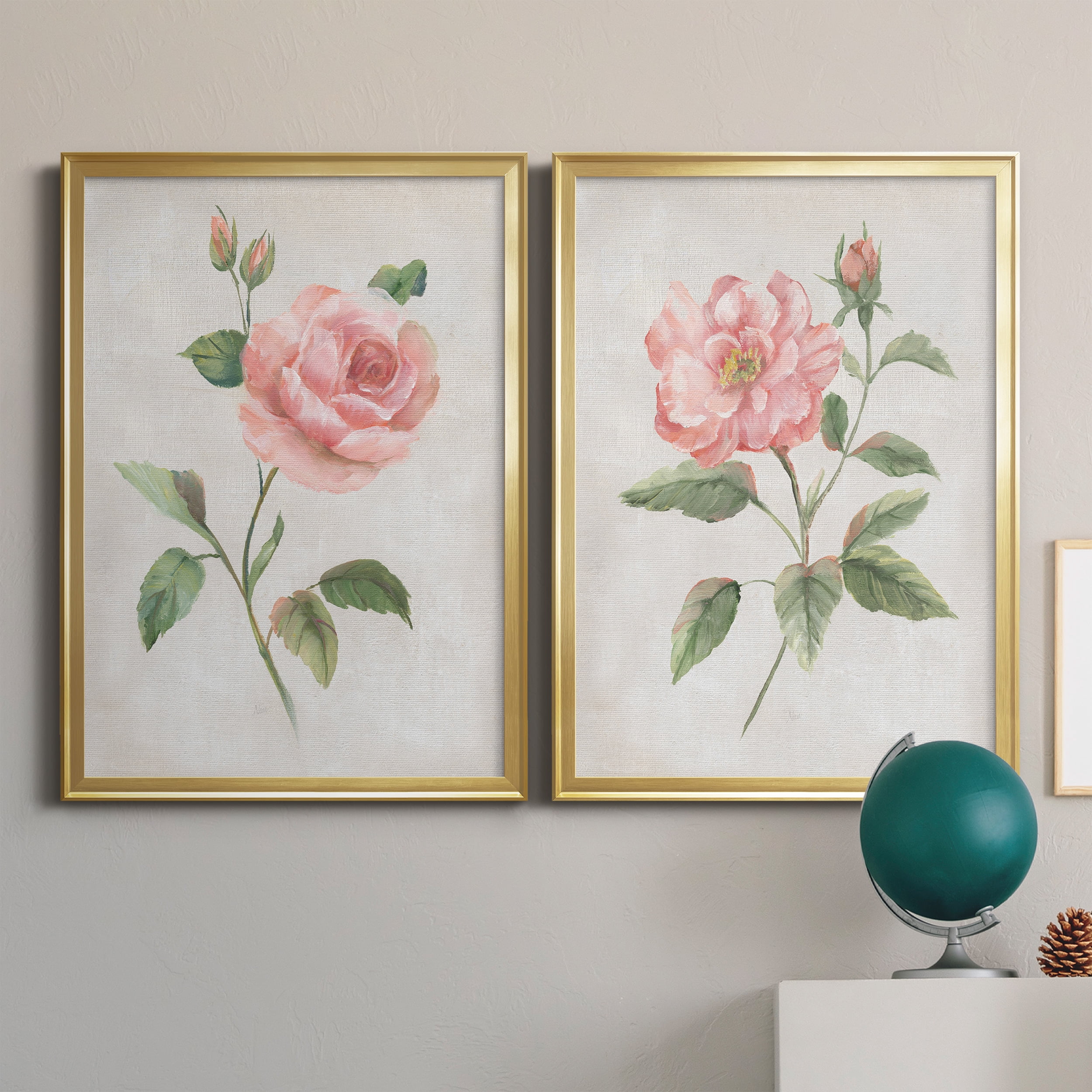 2 Piece Set Grandiflora I Premium Framed Canvas - Ready to Hang - 26.5 x 36.5 Each - Gold Frame