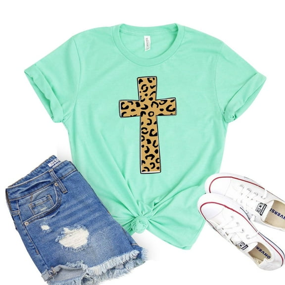 Leopard Cross T-shirt Christian Shirts Hope Tee Religious Shirt Faith Tshirt Jesus Gift Women's Inspirational Top
