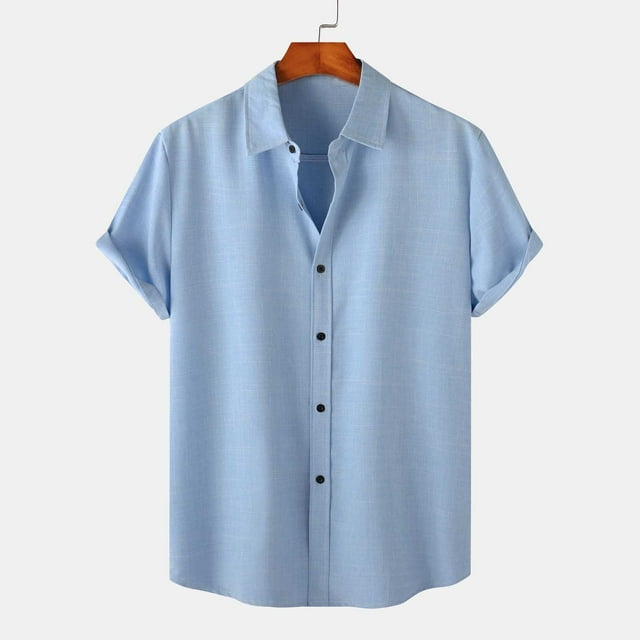 TIMIFIS Button Short Sleeve Hauts Coton Lin T Shirts pour Men Été Décontracté Col Rabattu Couleur Unie Plage T-Shirts - Printemps/été