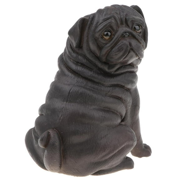 Perro Pug Animal Modelo Estatuilla Juguete Decoración para hogar Coleccionable - Negro