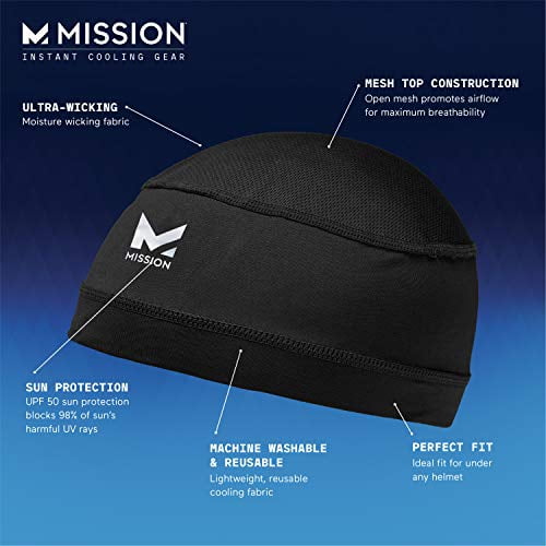 Mission Cooling Skull Cap- Hat, Helmet Liner, Running Beanie, Evaporative  Cool Technology, Cools Instantly when Wet, UPF 50 Protection, for Under  Helm 