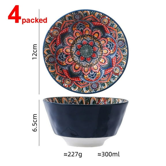 Boho 6" Cereal and Soup Bowls Set of 4–10 oz Colorful Ceramic Bowl for Kitchen Perfect for Oatmeal Pasta Salad Dessert Fruit Microwave & Dishwasher Safe