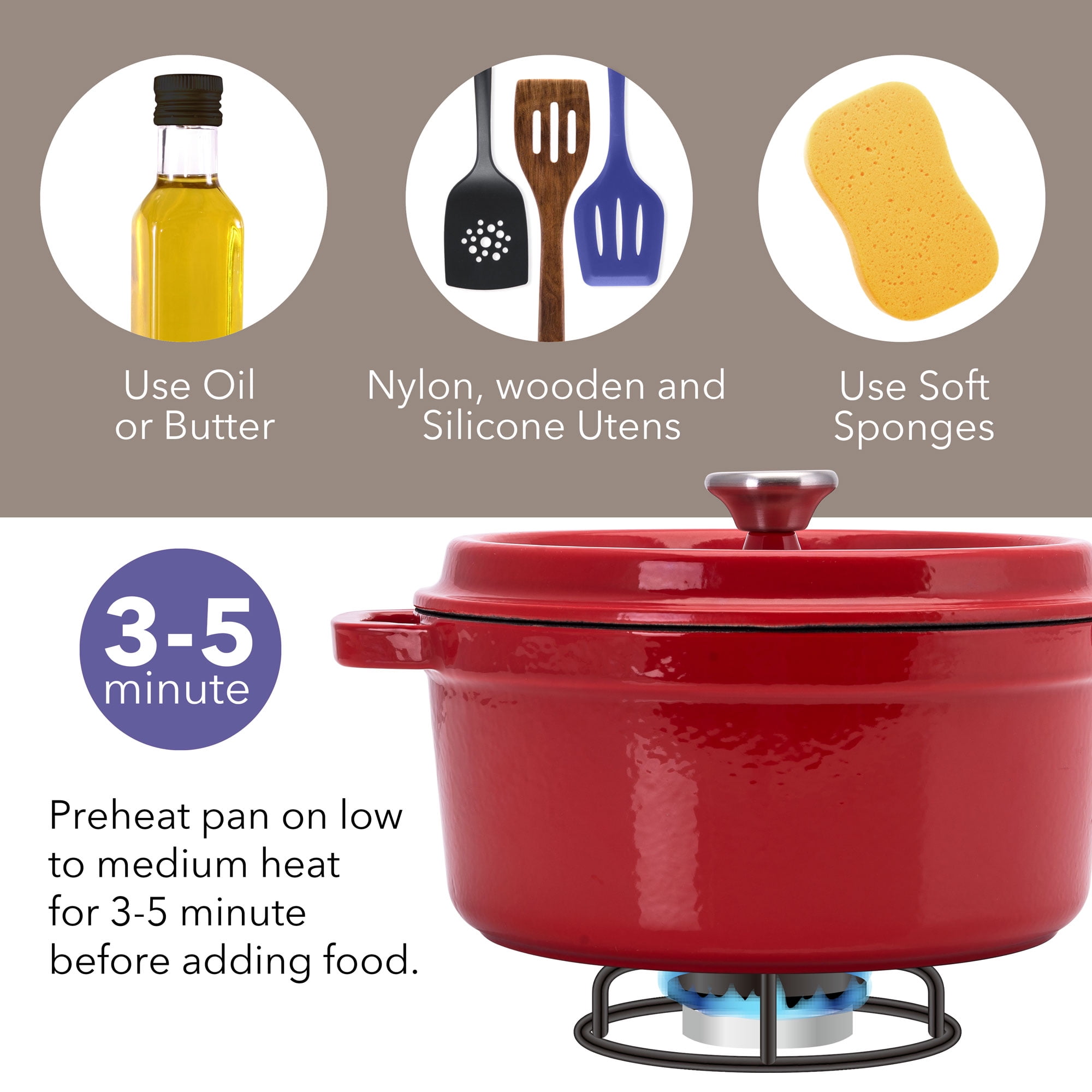 Enamel Coated Dutch Oven with Lid, Red, 9 quart – Richard's