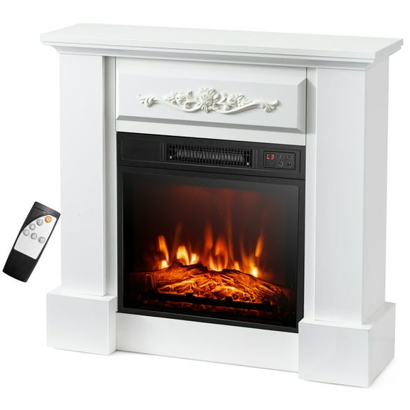 Costway 32" Electric Fireplace Mantel TV Stand Space Heater w/Remote Control 1400W White