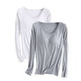 thumbnail image 1 of Kaemgyyd 2 Pack Vêtements de Nuit pour Femmes Grande Taille Col Rond Manches Longues Pyjamas Hauts Décontractés Amples Basiques Unis, 1 of 2