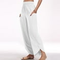 thumbnail image 4 of WFJCJPAF 2024 New Product Clearance！ Pants for Women Plus Size Stretch,Women Imitation Cotton Linen Solid Color Elastic Waist Irregular Pants With Pockets At The Bottom Of The Pants - White M, 4 of 8