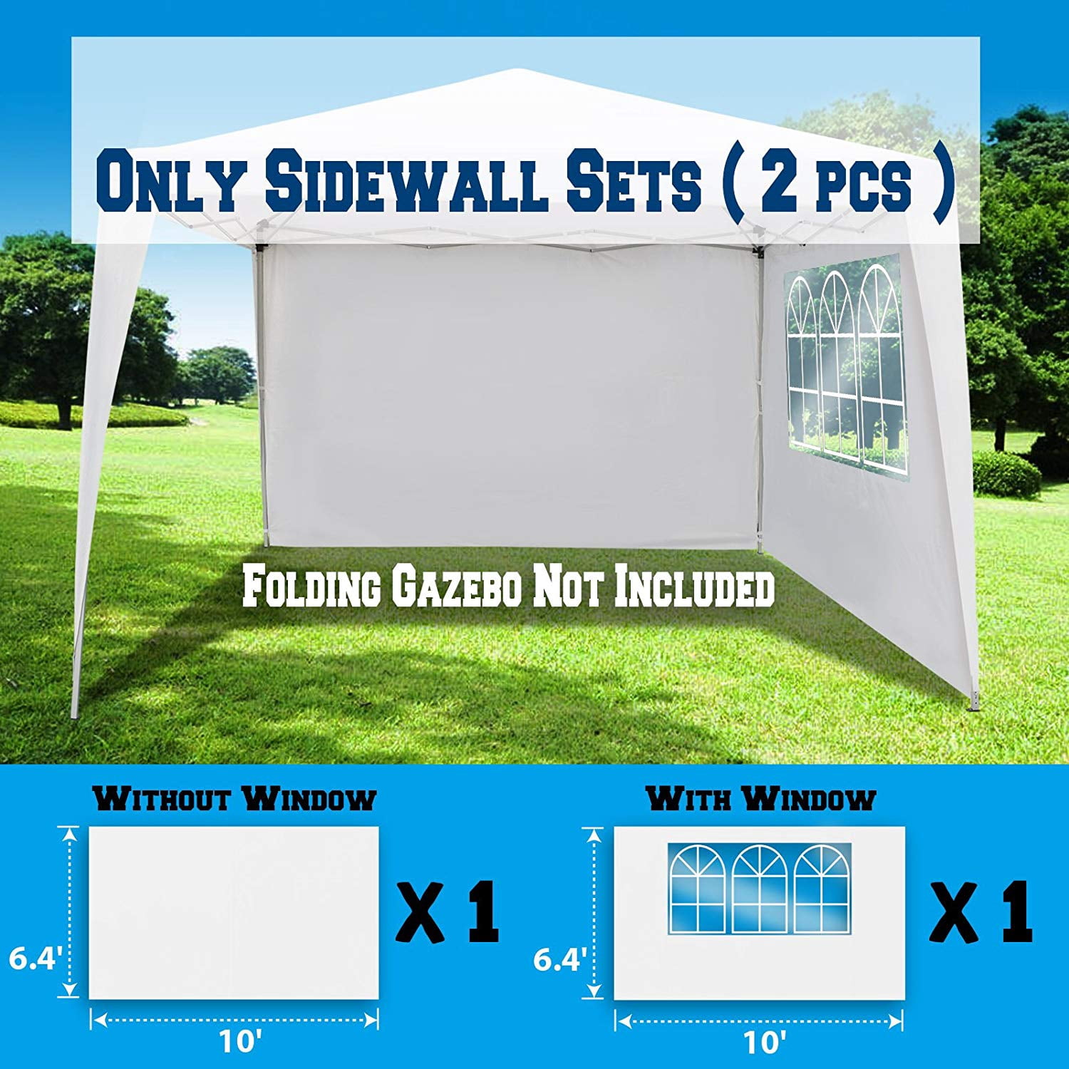 Sunrise Umbrella 10' x 6.4' Outdoor Canopy Sidewalls, Waterproof PE Material (2 Pack)