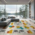 thumbnail image 2 of ODIKA 6'x9' Washable Area Rug Non-Slip, Easy Care, Retro Contemporary Minimalist Face Drawing Playful Classroom for Family Room, Living Mater Bedroom, 2 of 7