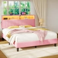 thumbnail image 4 of Greenstell Queen Bed Frame with LED Light & Platform Bed with Upholstered Storage Headboard USB Ports & Charging Station, Pink, 4 of 8