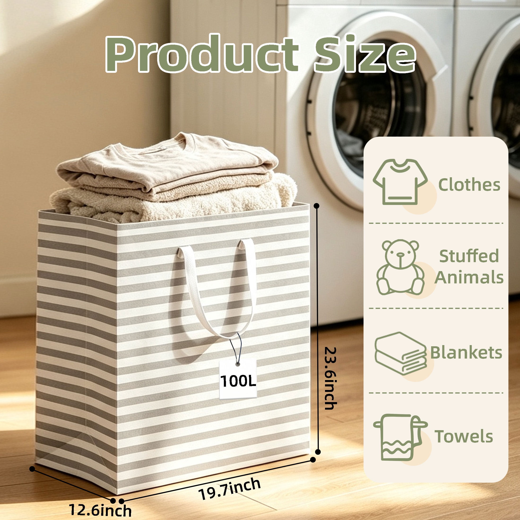 GARITIN 2 Pack Laundry Hamper, 100L Large Collapsible Laundry Baskets with Handles, Freestanding Waterproof Clothes Hamper for Bedroom Bathroom Laundry Room