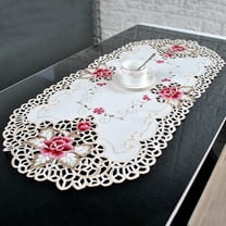 Embroidered Table Cover,White Oval Lace Tablecloth Doily Embroidered Floral Table Runner Table Cover Home Decor 16" x 33"