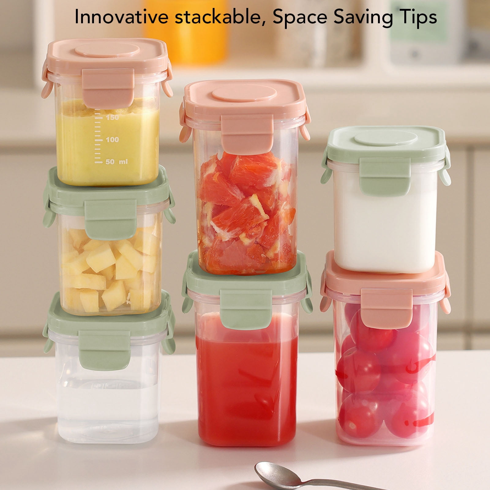 BIMZUC 3-Piece Baby Food Storage Jars, Stackable Microwavable Containers with Removable Ice Pack & Scale, BPA-Free Food Grade Container Box for Purees, 33.8 fl oz (1000ml), Pink