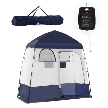 Outsunny Camping Shower Tent - Portable Privacy Shelter, 2 Room Pop Up Outdoor Changing Room w/ Shower Bag