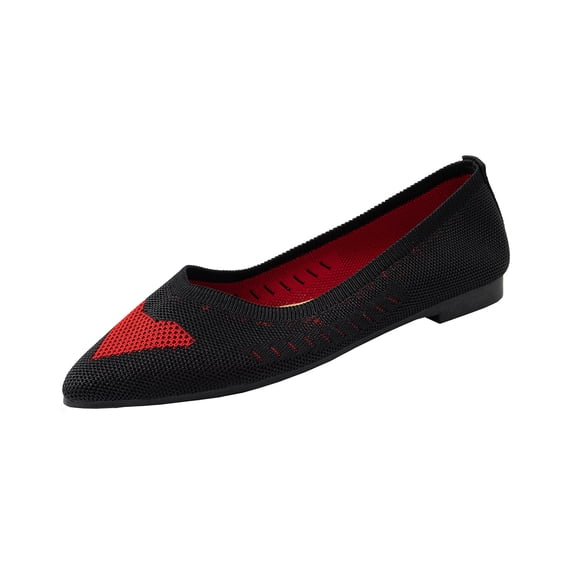 Xfvqtps Womens Knit Flat Pointed Toe Loafers Slip on Shoes Stretchy Casual Shoes Breathable Contrast Design Comfortable Slip on Shoes for Women Black