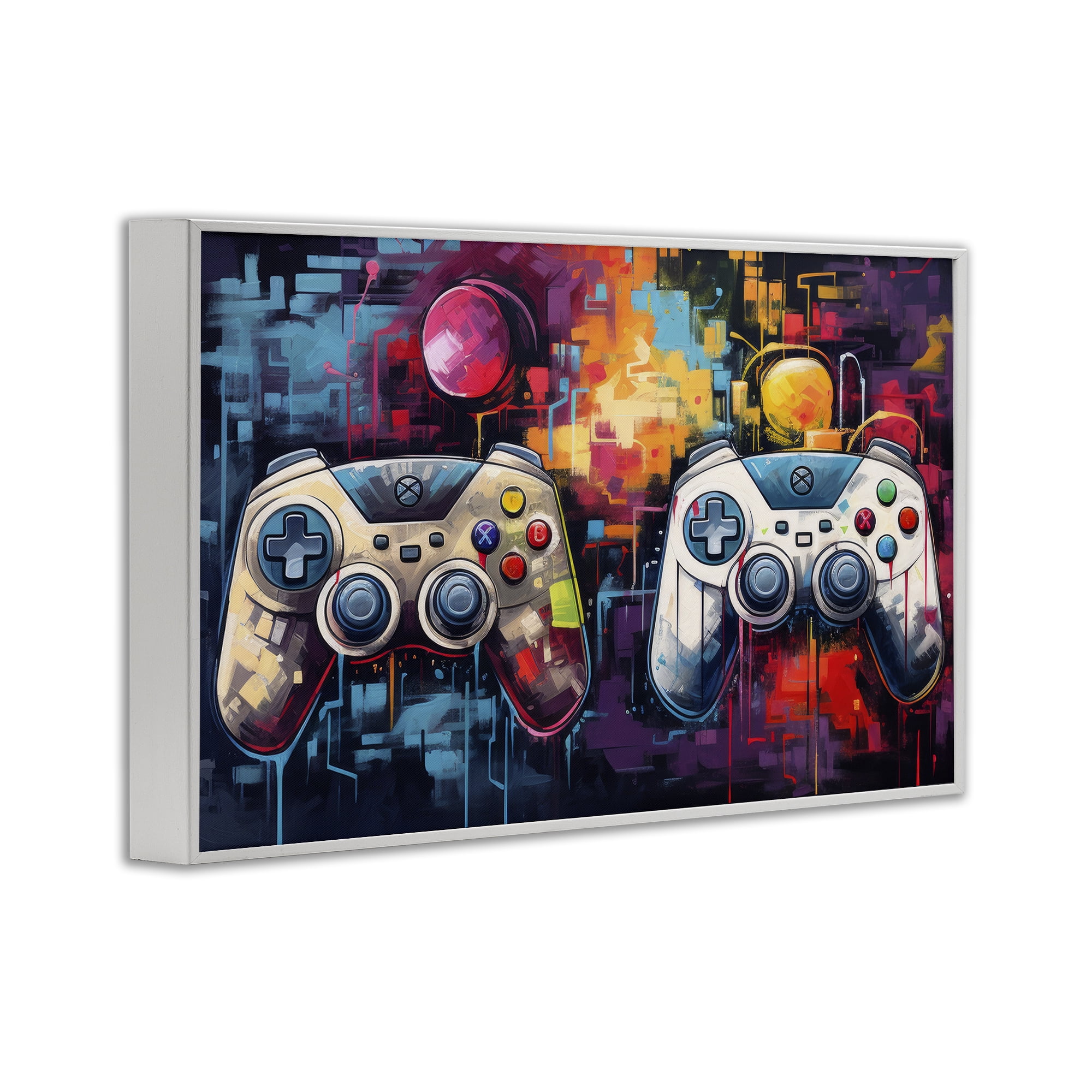 Stupell Industries Double Controller Modern Gamer White Framed Giclee Art, design by Lazar Studio