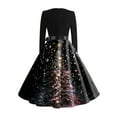 thumbnail image 3 of Women's Fashionable and Elegant Winter Long-sleeved Christmas Tree Print Dress for Holiday Parties and Casual Wear, Stylish Women's Seasonal Dress,Black,L, 3 of 4
