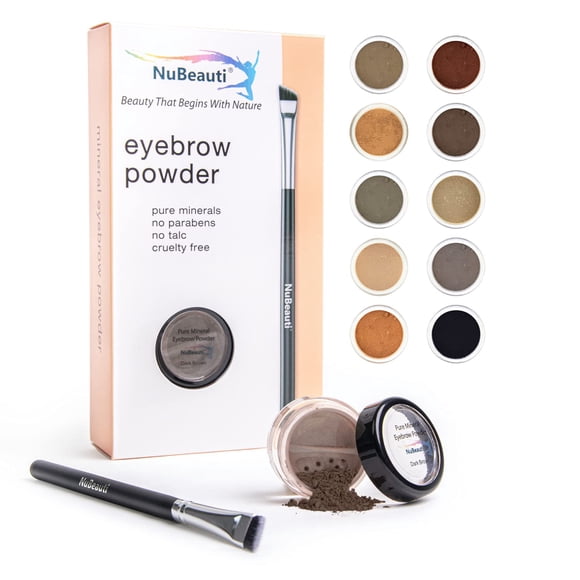 Kit de cejas en polvo natural para cejas – Kit de maquillaje para cejas en polvo de mica con cepillo profesional para cejas en ángulo – 10 tonos naturales – Sin parabenos ni productos químicos – Kit m