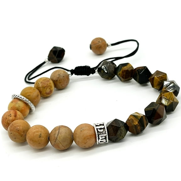 ARTSY Crafts Macrame Shamballa Wrapped Bracelet, Natural Gemstone Bracelets for Men - 10mm Grey Map