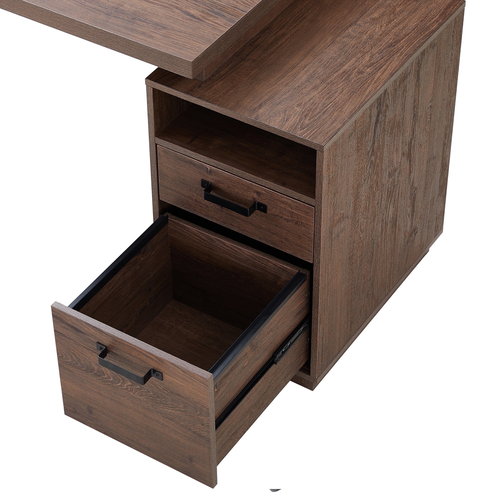 Kepooman 65" Modern MDF Computer Desk with Drawers for Hanging Letter-size Fiiles, Brown Kepooman 65" Modern MDF Computer Desk with Drawers for Hanging Letter-size Fiiles, Brown