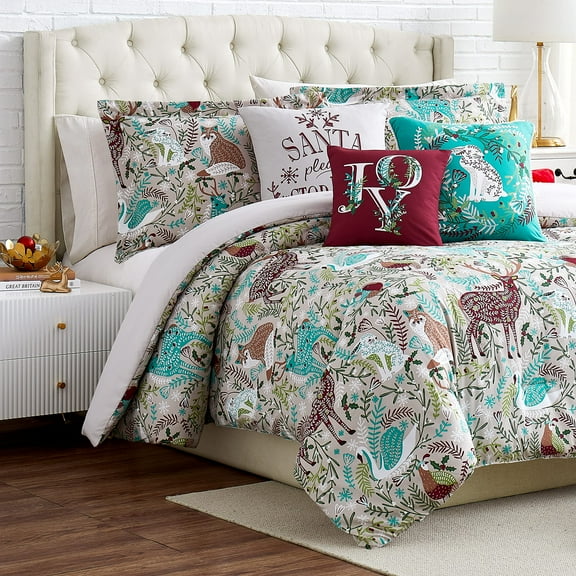 Southshore Fine Living, Inc. Twin Comforter Set with Throw Pillow and Sham, Christmas Woodland