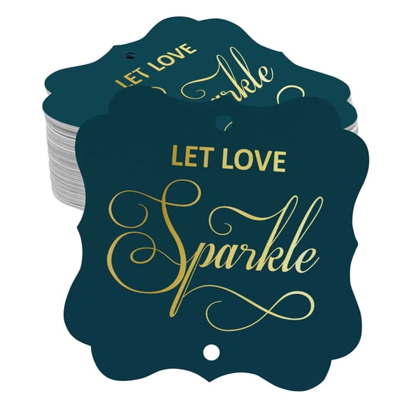 Inkdotpot Real Gold Foil Bracket Shape Paper Hang Tags Let Love Sparkle Wedding Favor Tags Pack Of 50