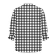 thumbnail image 6 of Htigea Women's Button Down T-Shirts Plaid 3/4 Sleeve Tee with Smocked Cuffs Dressy Notch V-Neck Blouse for Work & Daily Black XXL, 6 of 7