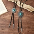 thumbnail image 2 of Kripyery Retro Sweater Necklace - Western Cowboy Style Sweater Chain with Carved Faux Turquoise Buckle, Long Faux Leather Necklace, 2 of 8