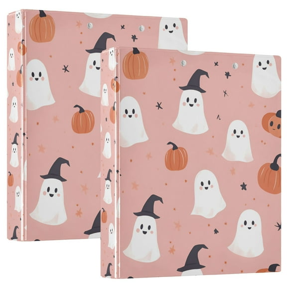 FORMRS 3 Ring Binder 1.5 inch with Pockets Set of 2 Clip Board 200 Sheets Capacity, Pink Cartoon Halloween
