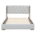 thumbnail image 4 of Full Size Platform Bed with Button Tufted Headboard, PU Upholstered Bed Frame with Metal Strips and Wooden Slat Support, Noise Free, No Box Spring Needed, Easy Assembly, Off White, 4 of 7