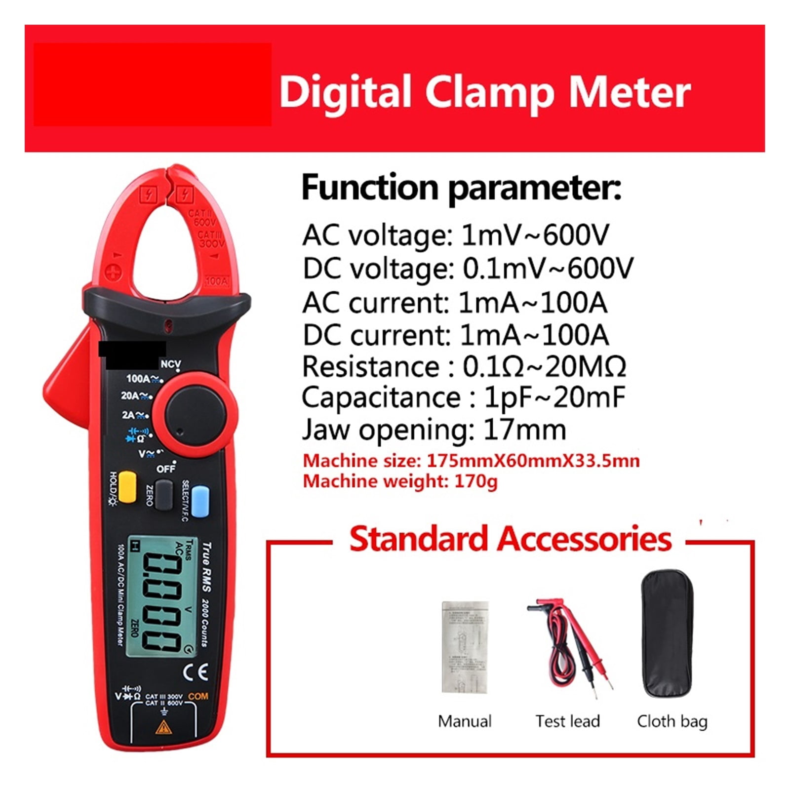 Mini Digital AC DC Current Clamp Meter Voltage Voltmeter 100A Ammeter Pliers Electrical Frequency Tester