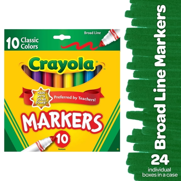 Crayola 10ct Broad Line Markers, Classic Colors, (Case Contains 24 Packs), Bulk School Supplies