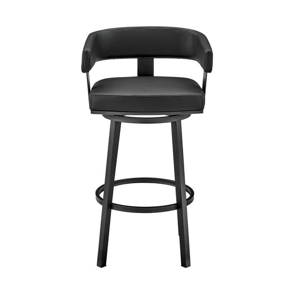 Armen Living Lorin26" Counter Height Swivel Bar Stool in Black Finish and Black Faux Leather