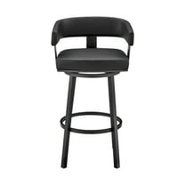 Armen Living Lorin26" Counter Height Swivel Bar Stool in Black Finish and Black Faux Leather