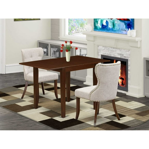 East West Furniture East-West Furniture NDSI3-MAH-35 - A dining room table set of two amazing kitchen chairs with Linen Fabric Doeskin color and a stunning drop leaf rectangle kitchen table with...