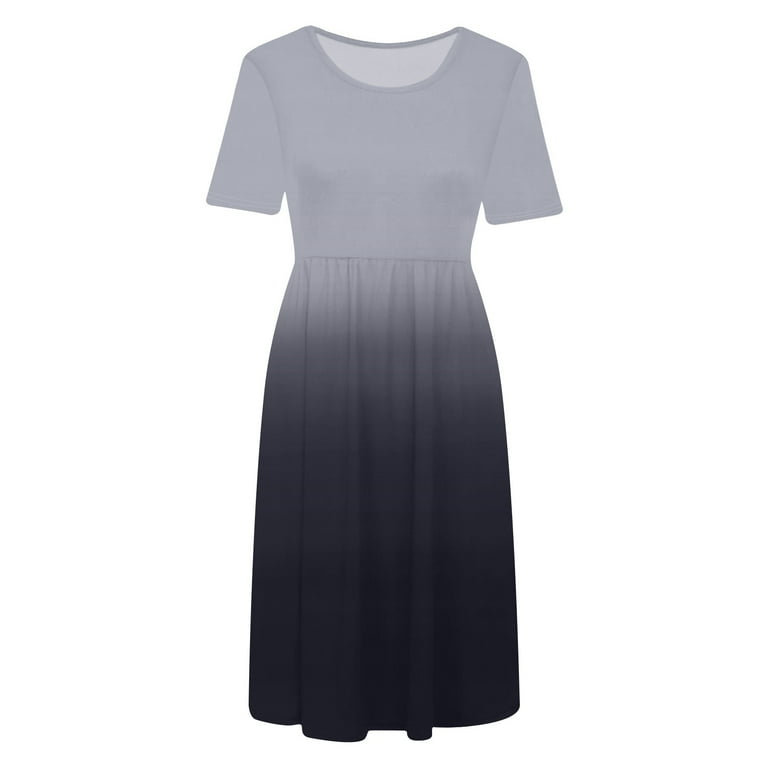 SHOPESSA Women Summer Tunic Dress with Pockets Short Sleeve Round Neck  Casual Loose Flowy Swing Shift Gradient Gray Dresses for Women - Walmart.com