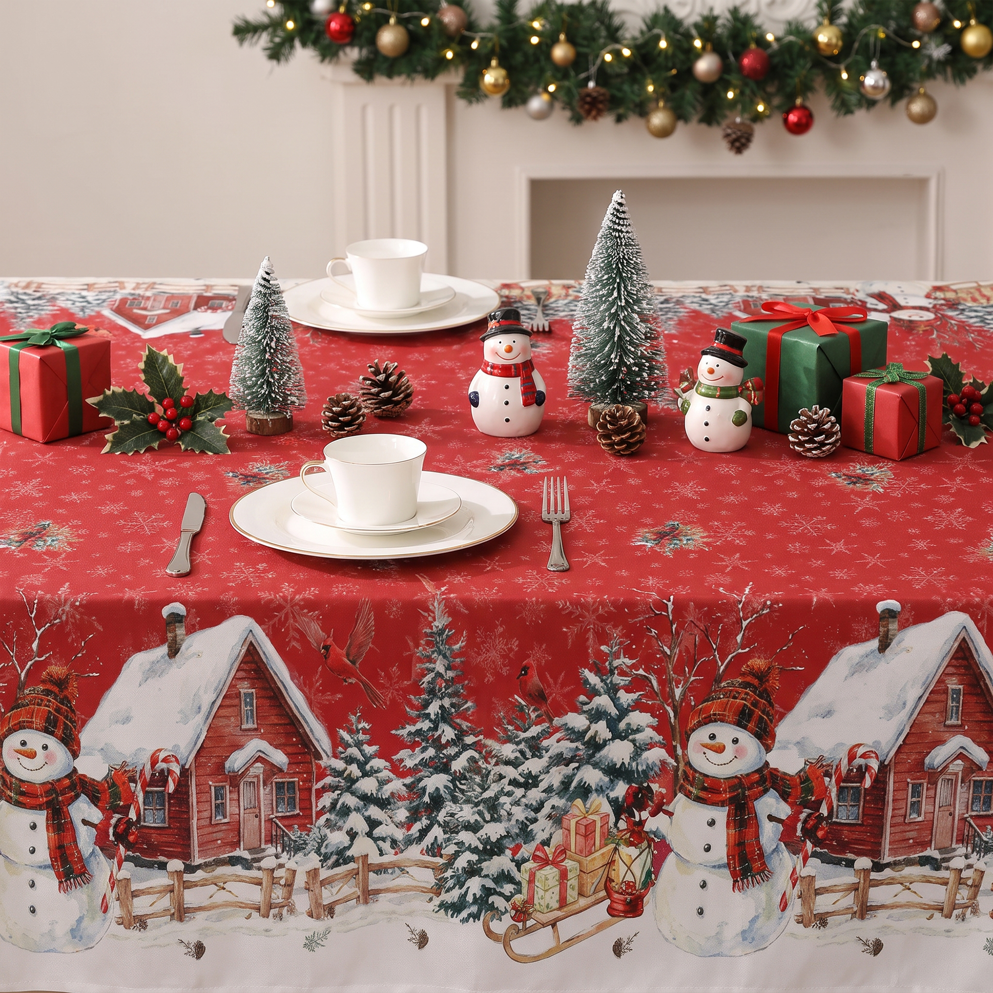 Sm:)e Tree Snowman Christmas Tablecloth 60x60 Inch photo 5