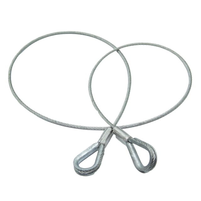 estrobo de acero trenzado hermes proflum plateado 105x2.5x1, vista frontal centrada de dos lazos circulares de cable de acero trenzado 7x19 color plateado con casquillos metálicos y ojos remachados en los extremos; longitud aprox. 100 cm, diseñado para correas y collares para perro y también usado como anilla de refuerzo en entrenamiento.