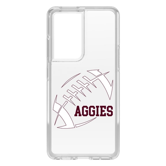 DistinctInk Clear Shockproof Hybrid Case for Galaxy S21 ULTRA 5G (6.8" Screen) - TPU Bumper, Acrylic Back, Tempered Glass Screen Protector - Aggies Football - Maroon, White