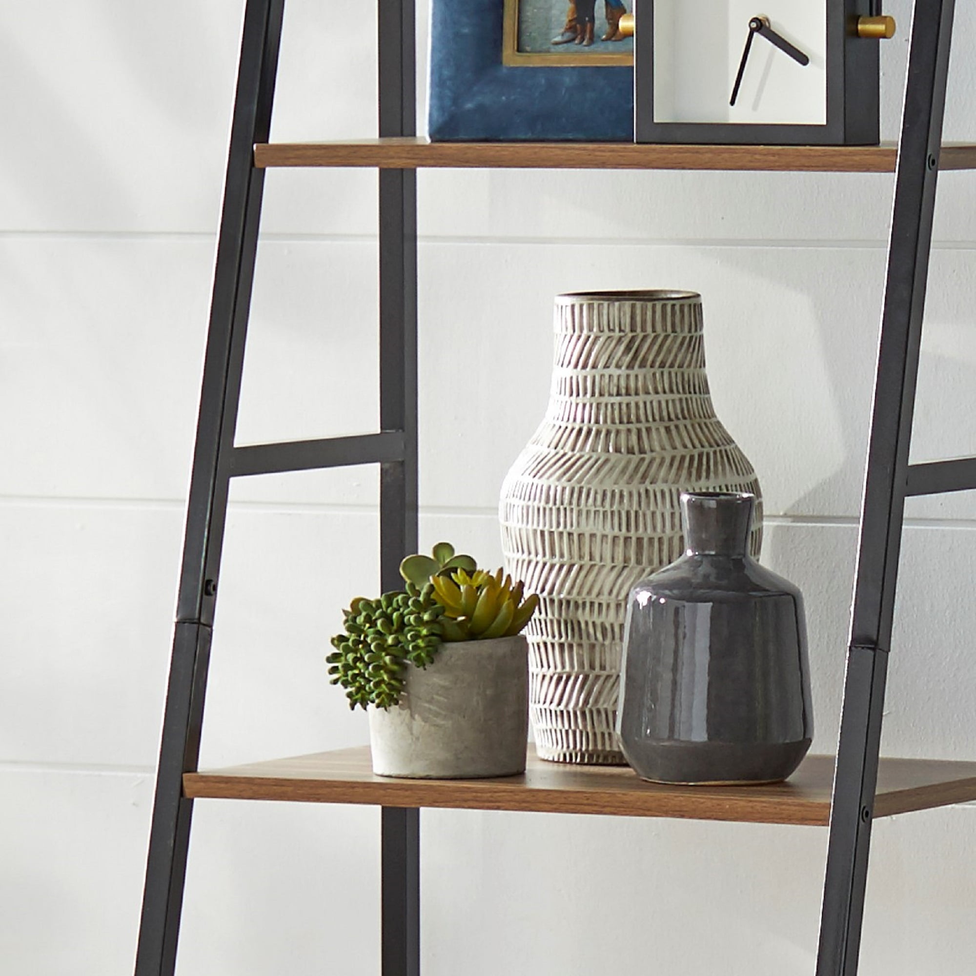 TMS Denton 5 Tier Ladder Bookcase, Walnut/Black