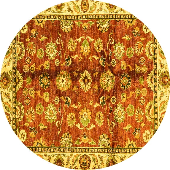 Ahgly Company Machine Washable Indoor Round Abstract Yellow Modern Area Rugs, 8' Round