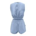 thumbnail image 5 of Womens Summer 2 Piece Cotton Linen Outfits Casual Crewneck Sleeveless Crop Tops High Waisted Shorts Sets Tracksuits, 5 of 7
