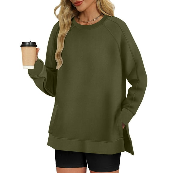 Winter Savings Clearacne Women's Hoodless Sweatshirt Women's Crewneck Sweatshirts Trendy Oversized Long Sleeve Tops Pullover Clothes 2024