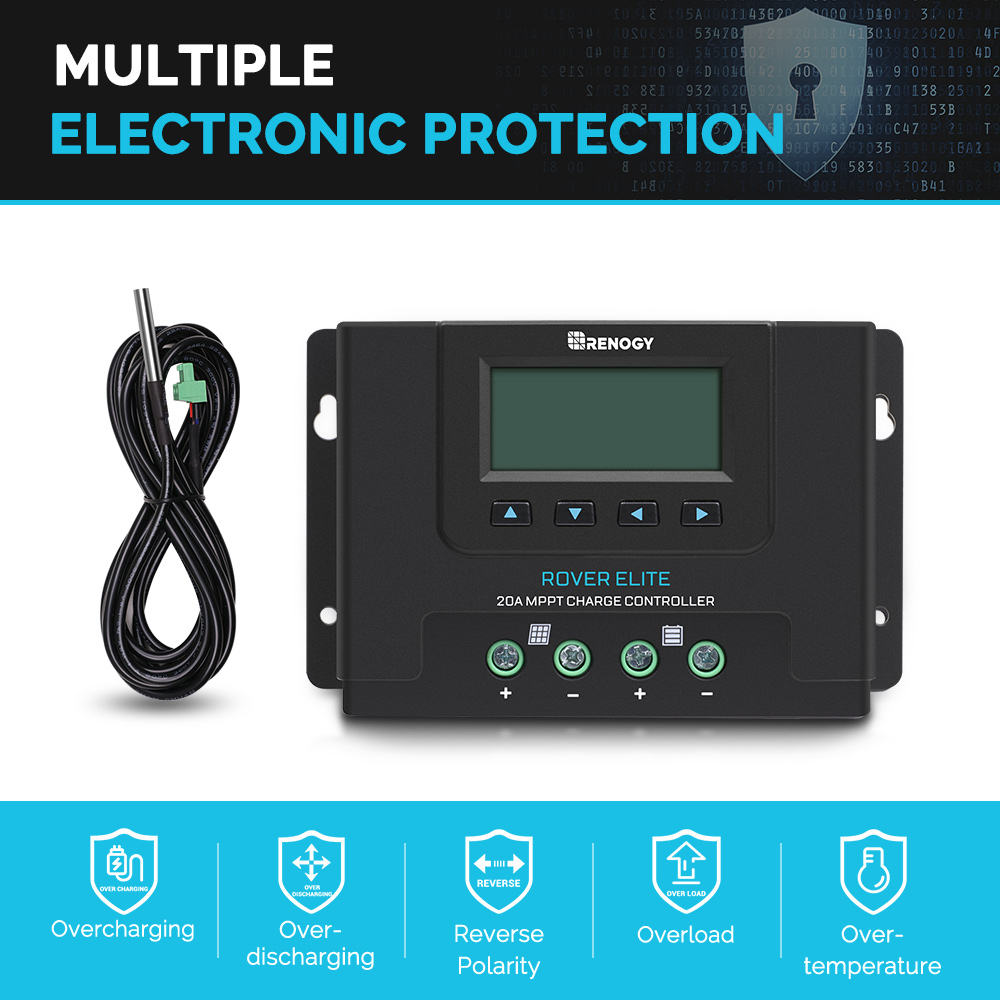 Renogy 20 Amp Rover Elite Mppt Solar Charge Controller 20a With Lcd Display