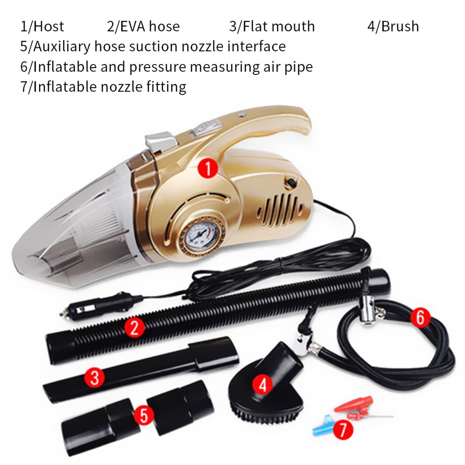 Blasgw Portable Handheld Car Vacuum Cleaner Inflator Compact And Large Suction Vacuum Cleaner Inflator Mechanical Glod