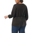 thumbnail image 3 of Agnes Orinda Plus Size Top for Women 3/4 Sleeve V Neck Decorative Buttons Casual Plaid Tunic Pullover Tee Shirts 3X Dark Brown, 3 of 5