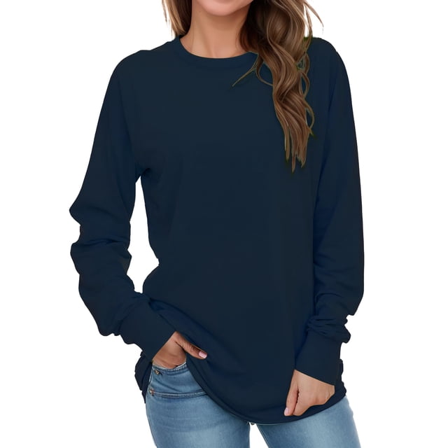 Sudadera AURUZA para Mujer Manga Larga Cuello Redondo Azul Oscuro S