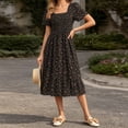 thumbnail image 1 of Levmjia Women's Floral Print Dress Summer Short Sleeve Square Neck Casual Tiered Ruffle Midi Dress with Smocked Waist A Line Swing Dress for Women Vacation, 1 of 5