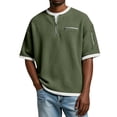 thumbnail image 7 of Dwelliawo Waffle Short Sleeve Polo Shirts for Men Workout Solid Color Henley Shirts with Collar Casual Big and Tall T Shirts Comfort Quarter Quarter Zip Waffle Shirt Army Green S, 7 of 7